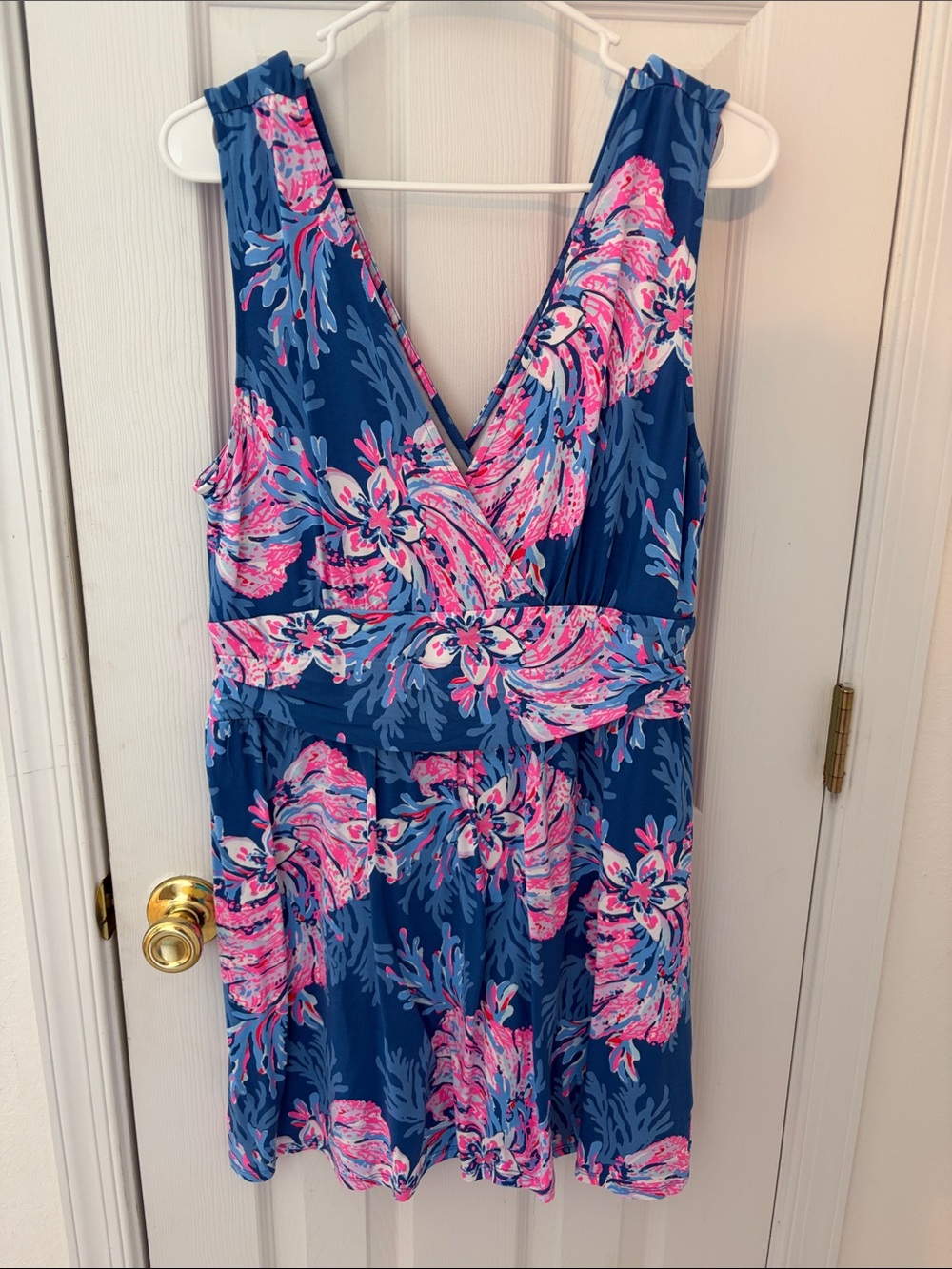 Lilly Pulitzer Blue Romper with Pink Floral Print